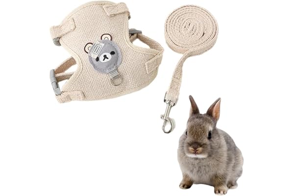 NJCXOLA Laisse Pour Lapin Nain Accessoires, Harnais Pour Lapin, Colliers Et Laisses Pour Petits Animaux, RéGlable, Respirant, FüR Kaninchen, Katzen Und Andere Kleintiere(Beige, S)
