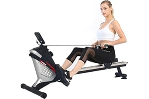 ISE Rameur d'appartement à système de Freinage Magnétique, 8 Niveaux de résistance, Glissière en Aluminium, Ecran LCD, Silencieux,SY-1750