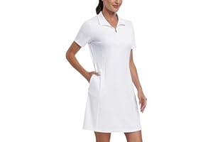 JINSHI Women's Golf Tennis Dress Short Sleeve Stretch Casual Sports Workout Athletic Polo Dresses with Zip Pockets