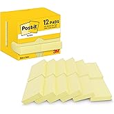 Post-it Notas Canary Yellow &ndash; Pack of 12 Pads, 100 Sheets per Pad (38 mm x 51 mm) &ndash; Yellow &ndash; Self Adhesive Notes for To Do Li