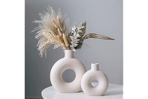CESTATIVO Zestaw 2 białych wazonów ceramicznych, nowoczesne, puste wazony na kwiaty, nordyckie minimalistyczne wazony do dekoracji domu, salonu
