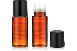 YUXIANLB Lot de 2 flacons roll-on en verre rechargeables de 50 ml pour huiles essentielles, parfums, cosmétiques, applicateur de bille, déodorant vide