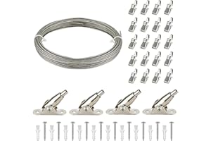 ANESTY Vorhang Seilspanngarnitur Gardinen 10M Edelstahl Drahtseil Seilspannset mit 4 Eck-Halter für Decke oder Wand,Gardinendraht,Vorhangseil,Gardinenseil, Vorhangdraht