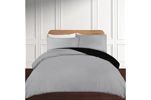 GENERIC Brushed Microfiber Duvet Cover Sets Plain Dye Quilt Cover with Pillowcase Reversible Bedding Set, Black Grey Soft, Luxury - Double