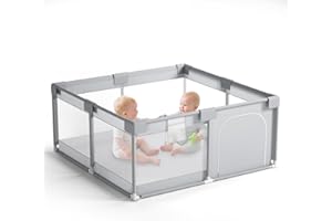 INVOKER Baby Playpen for Baby and Toddlers, 120 * 120 CM Foldable Playpen for Indoor & Outdoor Use, with Zip Door
