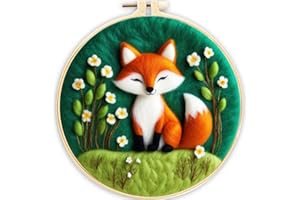 ABEUTY Kit de feutrage à l'aiguille pour débutants et adultes, kit de démarrage de peinture en feutre de laine avec cercle à broder et outils pour décoration d'intérieur (renard)