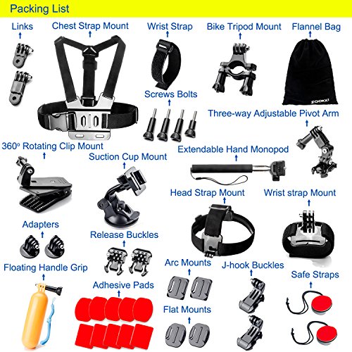 Zookki Zubehör Set für Gopro Session, Gopro Hero 5 Black Silver Hero 4/3+/3/2/1 + SJCAM Sj4000 Sj5000 Sj6000/Xiaomi Yi/Qumox/Garmin/Vtin/Wimius in Fallschirmspringen Schwimmen - 2
