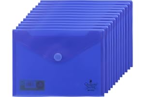 Quijote Paper World Lot de 12 enveloppes en plastique bleu foncé avec fermeture Velcro, pour classement, école, bureau ou université 25 x 18 cm
