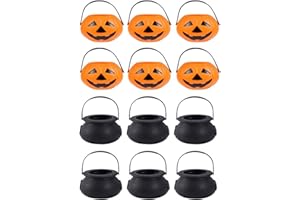 SPLENDR Splend 12 PCS Calderone Nero, con Manico Feste di Halloween, Secchio di Caramelle, Calderone Strega di Plastica Bollitore per Caramelle e Pentola d'oro