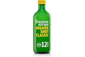 Kloster Kitchen Bio gingembre Shot Classic 12SHOTS 360 ml avec morceaux de gingembre | Shot de gingembre végétalien | Bouteille en verre | Avec une douceur naturelle (y compris une consigne de 0,25 €)
