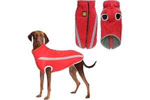 JODSEN Płaszcz dla psa, ciepłe płaszcze dla średnich i dużych psów, kurtki wodoodporne, ubrania zimowe dla zwierząt domowych, odblaskowe, wiatroszczelne, polarowe, płaszcze do użytku na zewnątrz dla buldoga, Golden Retrievera, Labradora, Husky (4XL/53 cm, czerwony)