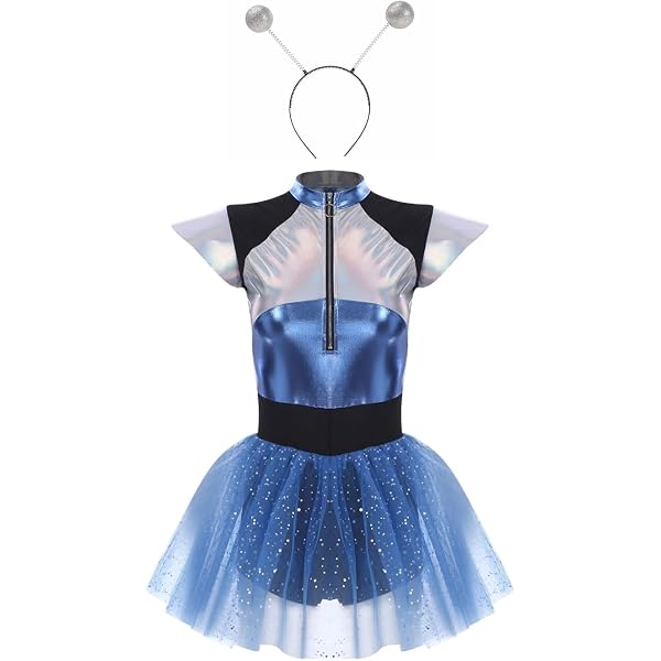 Mädchen Alien Kleid – Metallic Space Girl Tutu Mit Haarreif, Für Halloween, Karneval & Bühnenauftritt