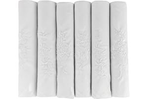 Warwick & Vance Damen Taschentücher, Bestickt, 100% Baumwolle, Weiß, 40 x 40 cm, 6 Stück