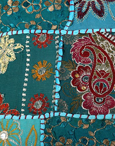 Trendy Set von 5 Floral Türkis 16X16 Patch Work Cotton Kissenbezug von Rajrang - 4