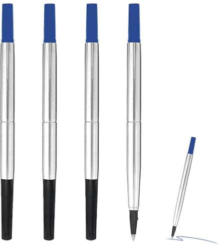 5 X Ricarica Per Penna A Sfera Parker Quink Flow Fine Media Blu Nera