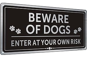 GOODVIA Beware of The Dog Enter at Own Risk Sign Aluminum Metal Dog Warning Signs for Wall or Outdoor Gate Rust Free Fade Resistant UV Protected Reflective Pack of 1