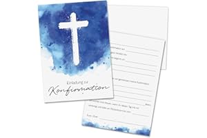 ‎YOUNIKAT younikat Einladungskarten Konfirmation I 15x DIN A6 zum Ausfüllen mit Lückentext I inkl. Umschlägen I Postkarte Blaue Fische Kreuz I dv1563
