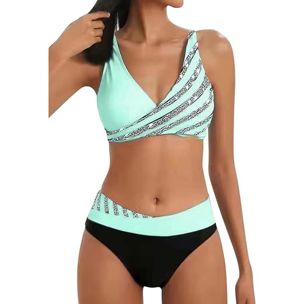GORGLITTER Push-up bikini dames set halter bikini met beugel uitgesneden bikini met kleurblok tweedelig badpak, Bruin, L