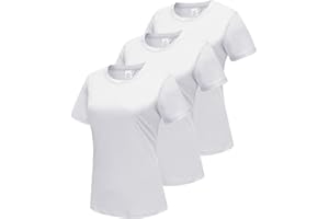 DMVOD 3er-Pack Baumwoll-T-Shirts mit Langen/kurzen Ärmeln, Workout-Oberteile für Damen, Basic-T-Shirt mit Rundhalsausschnitt