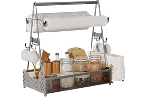 Wotendy Picnic Grill Caddy, Picnic Condiment Caddy, Accessories Grill Utensil Organizer for Camping Outdoor, Condiment Caddy with Paper Towel Holder, Utensil Holder, Hanging Hooks, handle (Black)