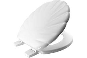 Bemis Shell Ultra-Fix White Toilet Seat. Wooden Toilet Seat Coated with Water Based Paint for Easy Clean. Shell Design & Plastic Hinges. Universal, Quick Installation