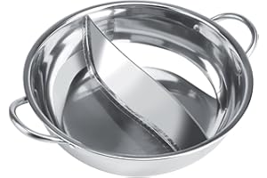 BHDK Pentola Calda con Divisore, Pentola Calda In Acciaio Inox Anatra Mandarina Antiaderente Cinese Shabu Shabu Pentola Calda con Manico Cavo per Forno A Gas Fornello A Induzione(30 cm)