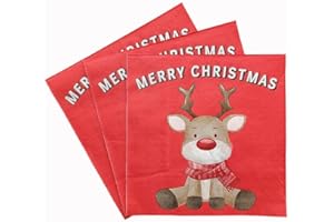 AKIUHEN 20 Sheets Christmas Napkins,Red Reindeer Party Napkins, Odorless Suitable for Christmas Parties, Kitchens, Party Supplies, and Events.(Red-Deer)