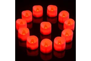 PChero Velas de té LED rojas, 12 unidades, funcionan con pilas, sin llama, con temporizador de 6 horas, luz de vela votiva para habitación, hogar, festivales, fiestas, decoración - rojo