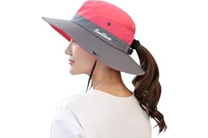 Muryobao Chapeau de Poney pour Femme Protection UV d'été Pliable Large Bord Boonie Chapeaux pour la Plage, Le Safari, la pêche