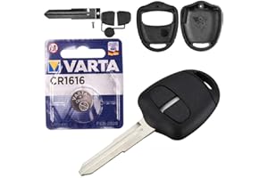 Autoschlüssel Funk Fernbedienung Austausch Gehäuse mit 2 Tasten + MIT11R Rohling + Batterie kompatibel mit Mitsubishi Grandis ASX Space Star Outlander Lancer