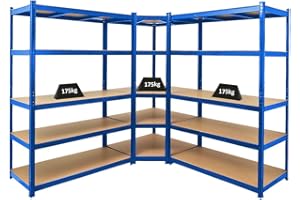 PROREGAL Mega Deal 1x étagère d'angle et 2X étagère Robuste Taurus | HxLxP 180x210x60cm | Charge du Compartiment 175kg | Bleu | Étagère de Garage, étagère de Cave
