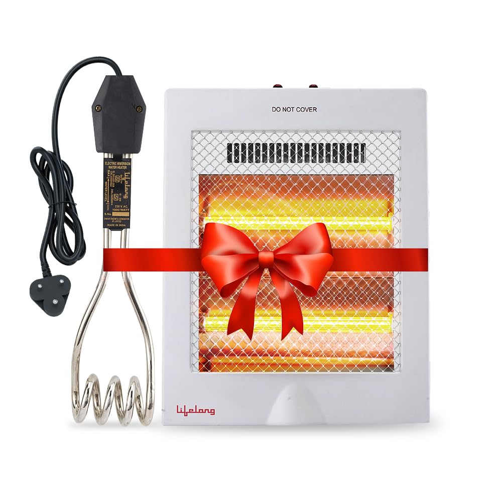 Lifelong Infinia 800 W Quartz Room Heater (White) & 1000 Watt Immersion Rod (Black) Electric Rod, 2 Rod Heater for Room,1 Yea