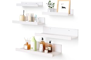 upsimples Mensola da parete bianca, set da 5 scaffali da parete per cameretta dei bambini, in diverse misure, ripiano per soggiorno, bagno, cucina, camera da letto, parete bianco.