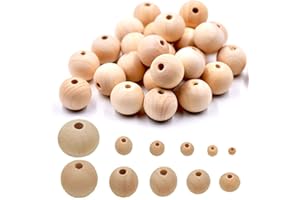 Febsow Natur Holzkugeln zum Auffädeln 60 Stück, 25mm Holzperlen Natur für Makramee, Holzkugeln mit Loch, Holzperlen Rund für DIY Bastelarbeiten Dekorationen, Schmuck Armband Halskette, Glückswürmchen