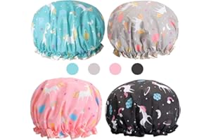 MCSQK Cuffia doccia, 4 Pcs Riutilizzabile Impermeabile Cuffia da Bagno Donna Elastica Grande Showe Caps, Unicorno Donne Capelli Protezione per Donna Doccia Spa Salon Bagno Uso Domestico