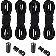 ECVV 2 Pair No tie Shoelaces with Metal Spring Lock Adjustable Metal Cap Shoelaces for Sneakers Lazy Lock Elastic Tieless Sport Shoes Strings Fits All Shoes, One Size