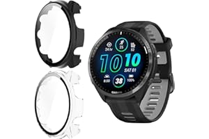 Holilo 2 Stück Hülle Mit Gehärtetes Glas Displayschutz für Garmin Forerunner 965 Rundum Schutzhülle,Vollständige Abdeckung Schutzhülle Ultradünne Kratzfest Schutz Case-Schwarz+Transparent