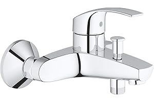 GROHE Eurosmart, Badewannenarmatur (Duscharmatur für die Badewanne, Mischbatterie mit automatischer Umstellung für Wanne/Brause, mit integriertem Rücklaufventil, S-Anschlüsse), chrom, 33300002