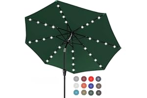 ABCCANOPY 2.3M Patio Umbrella Ourdoor Solar Umbrella LED Umbrellas with 32LED Lights, Tilt and Crank Table Umbrellas for Garden, Deck, Backyard and Pool,12+Colors