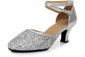 SWDZM Zapatos de Baile Latino Mujer Cerrados Lentejuelas Salsa Profesionales Ballroom Pratice,Modelo DY225