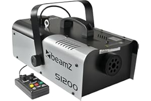 BeamZ S1200 Machine à Fumée 1200 Watts, Télécommande avec Contrôle du Débit et Programmateur, Réservoir 2.5 L, Débit par Minute 215m³, Étrier de Montage, Idéal pour Scène ou Discothèque