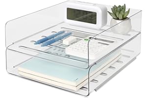 Otauoaea 2 Pezzi Vaschetta Porta Documenti Ufficio Impilabile, Organizzatore Scrivania Trasparent in PET, Vassoio Porta Documenti A4, Organizer Scrivania per Libri Documenti Fogli Riviste