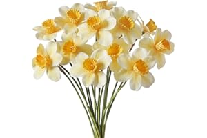 HUAESIN 12 Pcs Künstliche Blumen Frühling Deko Kunstblumen Narzisse Plastikblumen Gelb Seidenblumen Unechte Blumen für Balkon Garten Zuhause Vase Blumenkasten Dekoration