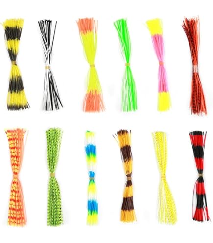 Bass Fishing Accessories 18 Bundles Silicone Jig Skirts - 50 Strand Fishing Lure Replacement Kit For DIY Spinnerbaits Ned Rig Baits