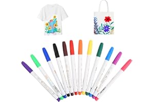 HOAAIGO Textile Fabric Pens, 12 Colours, Permanent Markers for Clothes, T-Shirts, Bags, Shoes, Hats