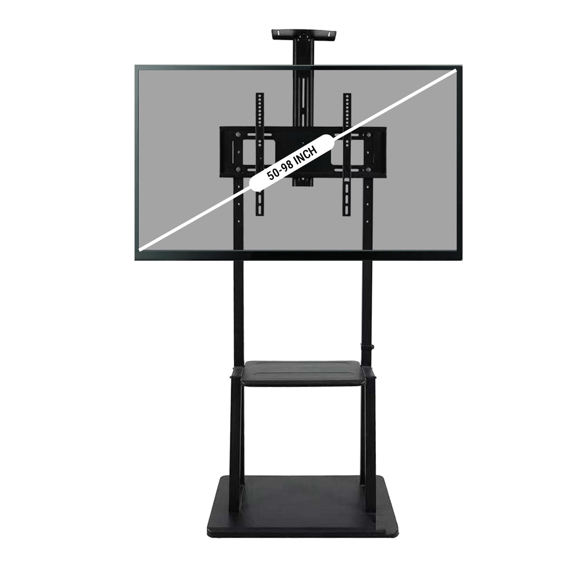 Robustt TV Stand with Wheels | Fits 50-98 Inches TV | Heavy Duty Material | Tilt & Height Adjustable Rolling TV Stand | Movable TV Stand | Flexible Shelf | Cable Management - Pack of 1
