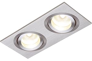 NATIONAL LIGHTING Tetra 2 Way Slim Profile Recessed GU10 Adjustable Tilt LED Compatible Mains Voltage Boxed Brushed Silver Recessed Downlight