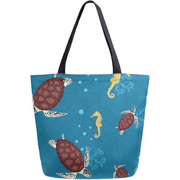 Sac Fourre-Tout Imprimé Tortue De Mer Pour Femme – Grand Sac à Main Décontracté Pour Courses, Plage, Voyage, Cadeau Pratique