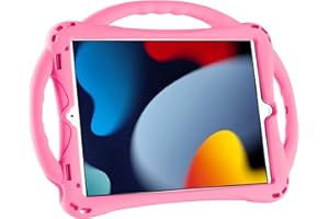 TOPESCT iPad 10.2 case, iPad 9th/8th/7th Generation Case for Kids, Built-in Handle Stand, Comes with a Strap, Silicone Shockproof iPad 10.2 inch 2021 Case (Pink)