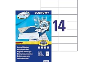 Europe 100 Boite de 1400 étiquettes Autocollantes Blanches Multi-Usages 105 x 42,3 mm Compatibles Laser, Jet d'Encre et Copieur